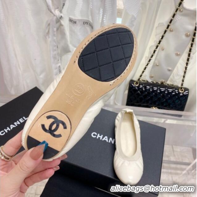 Charming Chanel Calfskin Ballerinas Cream White 022743