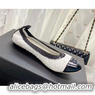 Sumptuous Chanel Tweed & Leather Ballerinas Black/White 022742