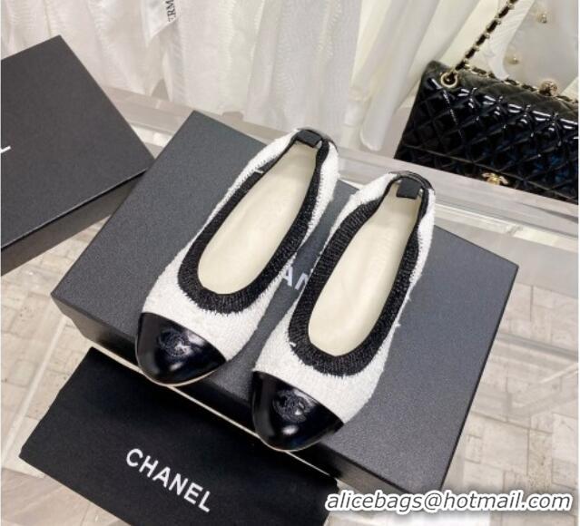 Sumptuous Chanel Tweed & Leather Ballerinas Black/White 022742