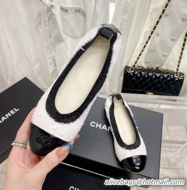 Sumptuous Chanel Tweed & Leather Ballerinas Black/White 022742