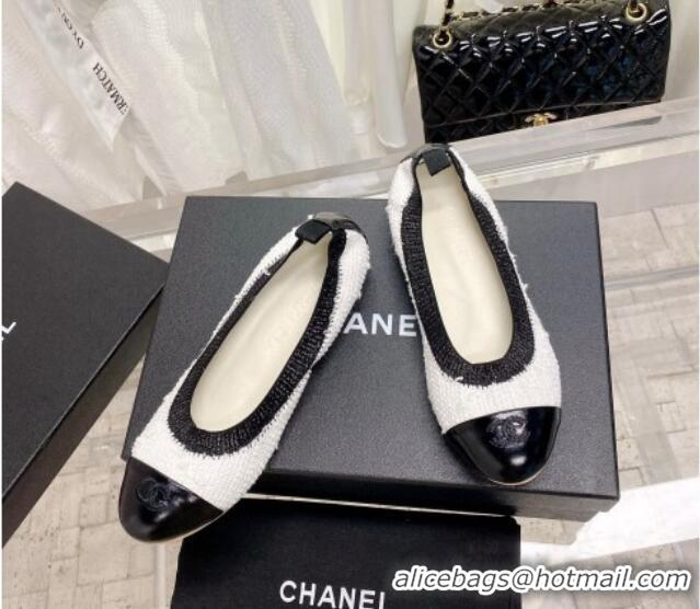 Sumptuous Chanel Tweed & Leather Ballerinas Black/White 022742