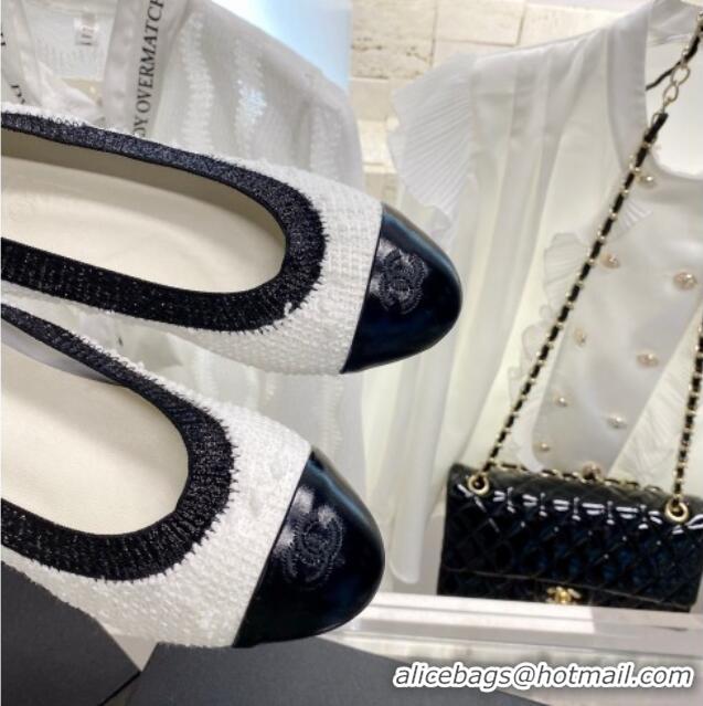 Sumptuous Chanel Tweed & Leather Ballerinas Black/White 022742