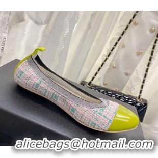 Shop Duplicate Chanel Tweed & Leather Ballerinas Pink/Green 022747