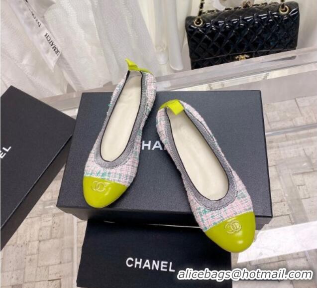 Shop Duplicate Chanel Tweed & Leather Ballerinas Pink/Green 022747