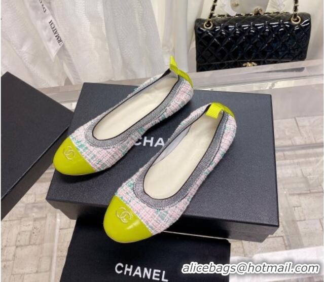 Shop Duplicate Chanel Tweed & Leather Ballerinas Pink/Green 022747