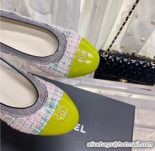 Shop Duplicate Chanel Tweed & Leather Ballerinas Pink/Green 022747