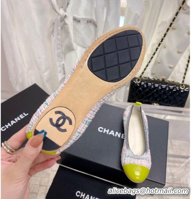 Shop Duplicate Chanel Tweed & Leather Ballerinas Pink/Green 022747