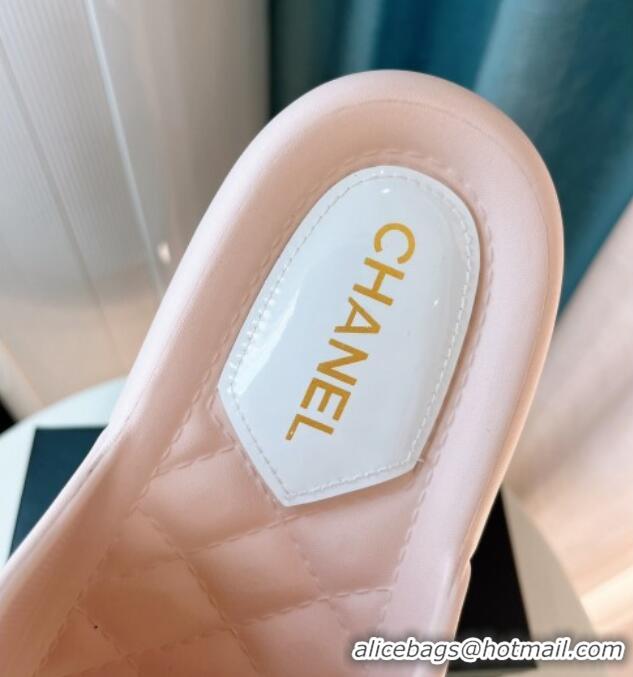 Classic Hot Chanel Quilted Leather Foldover Flat Slide Sandals Light Pink 022748