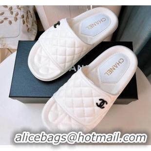 Popular Style Chanel Quilted Leather Foldover Flat Slide Sandals White 022751