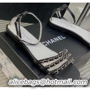 Best Grade Chanel Lambskin Flat Sandals with Chain Black 022802