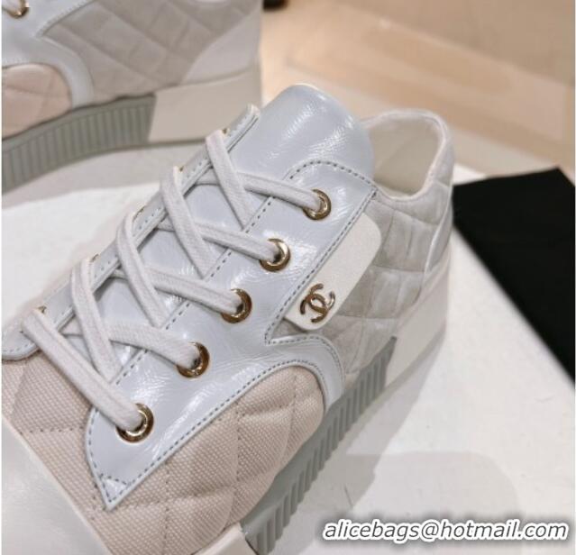 Famous Chanel Quilted Canvas and Leather Sneakers White 022804