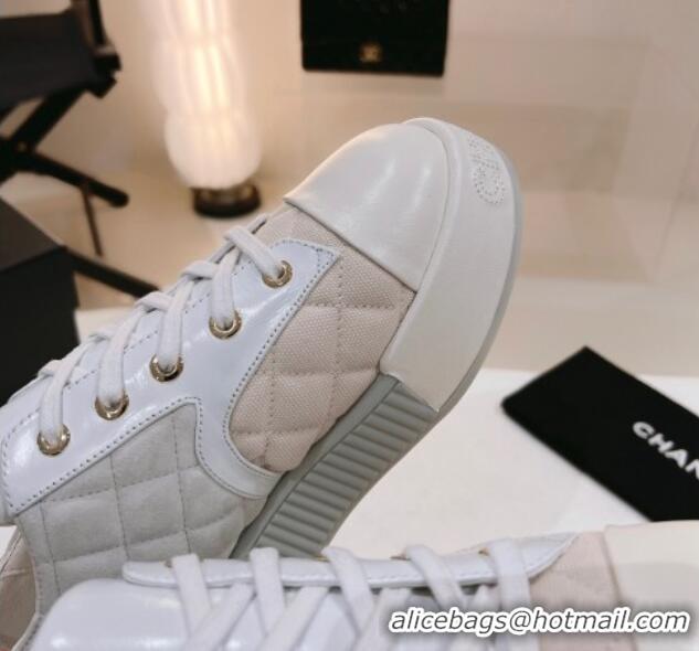 Famous Chanel Quilted Canvas and Leather Sneakers White 022804