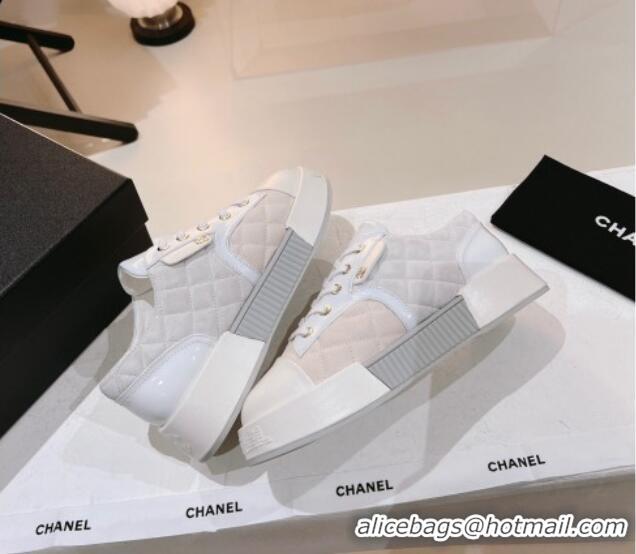 Famous Chanel Quilted Canvas and Leather Sneakers White 022804