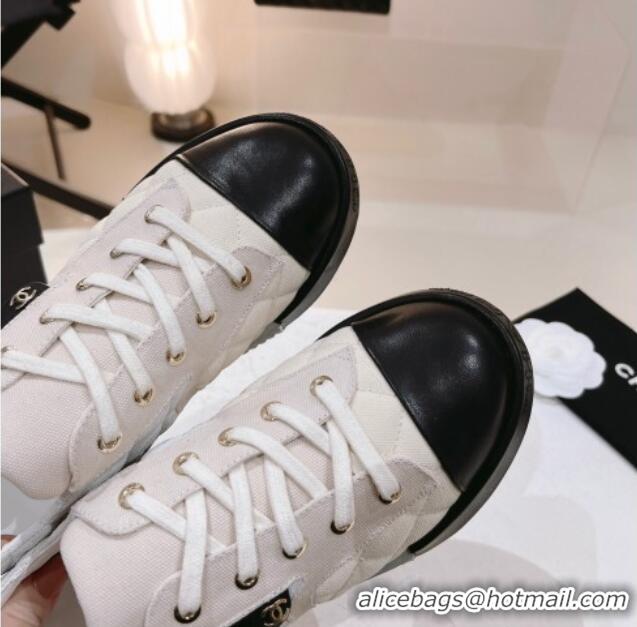 Grade Quality Chanel Quilted Canvas and Leather Sneakers Light Beige 022805