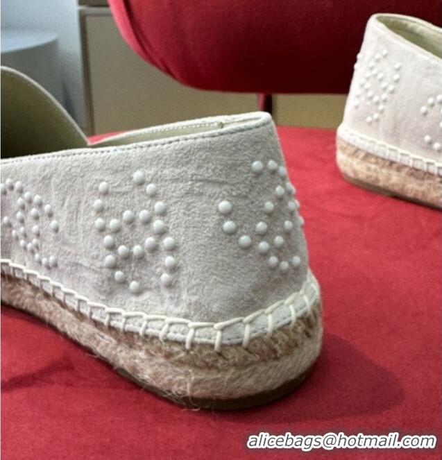 Sophisticated Chanel Suede & Patent Leather Espadrilles with Pearl CC White/Black 022808