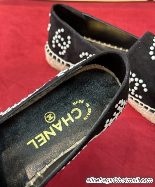 Low Cost Chanel Suede & Patent Leather Espadrilles with Pearl CC Black 022809