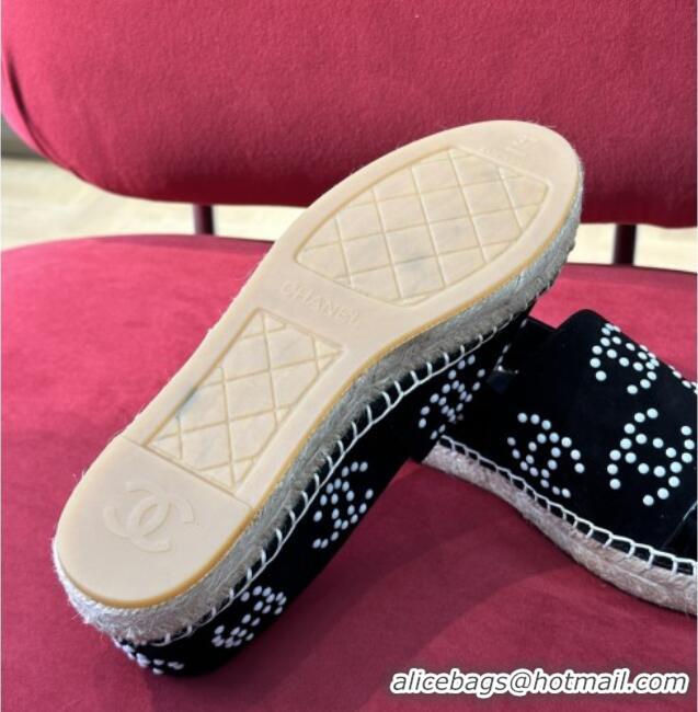 Low Cost Chanel Suede & Patent Leather Espadrilles with Pearl CC Black 022809