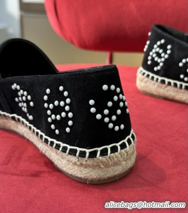 Low Cost Chanel Suede & Patent Leather Espadrilles with Pearl CC Black 022809