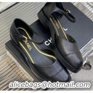 Perfect Chanel Shiny Goatskin Mary Janes Flat Shoe G39858 Black 022810