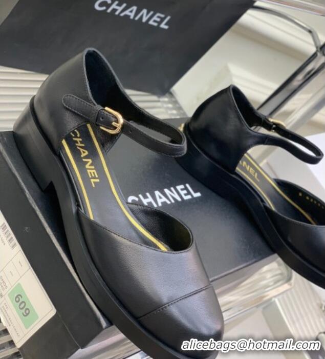 Perfect Chanel Shiny Goatskin Mary Janes Flat Shoe G39858 Black 022810