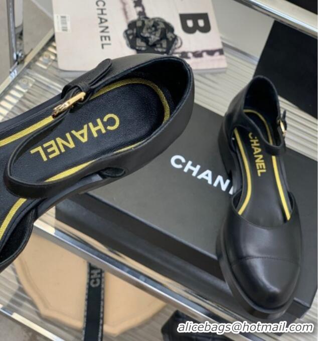 Perfect Chanel Shiny Goatskin Mary Janes Flat Shoe G39858 Black 022810