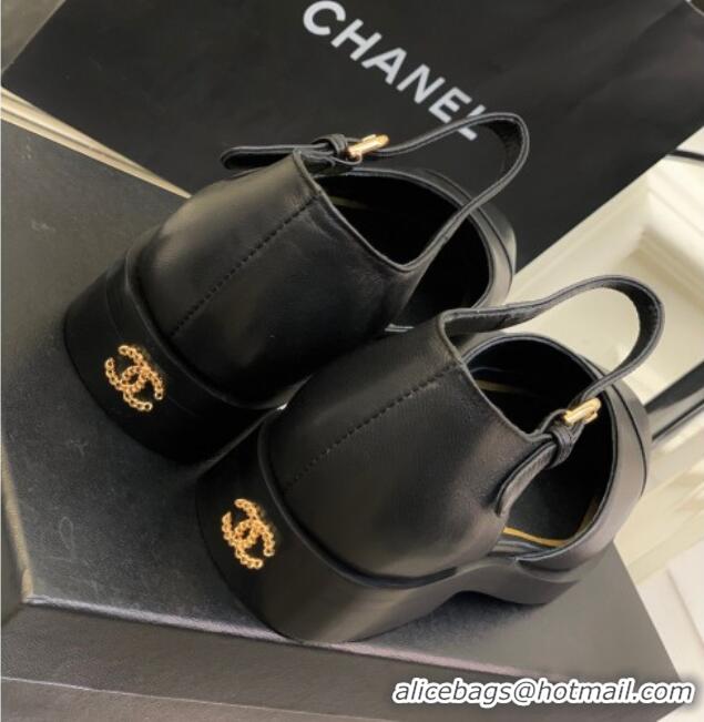 Perfect Chanel Shiny Goatskin Mary Janes Flat Shoe G39858 Black 022810