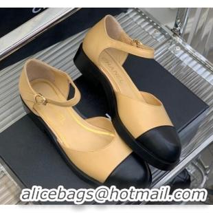 Top Grade Chanel Shiny Goatskin Mary Janes Flat Shoe G39858 Beige 022811