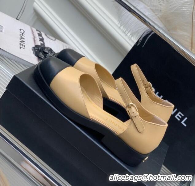 Top Grade Chanel Shiny Goatskin Mary Janes Flat Shoe G39858 Beige 022811