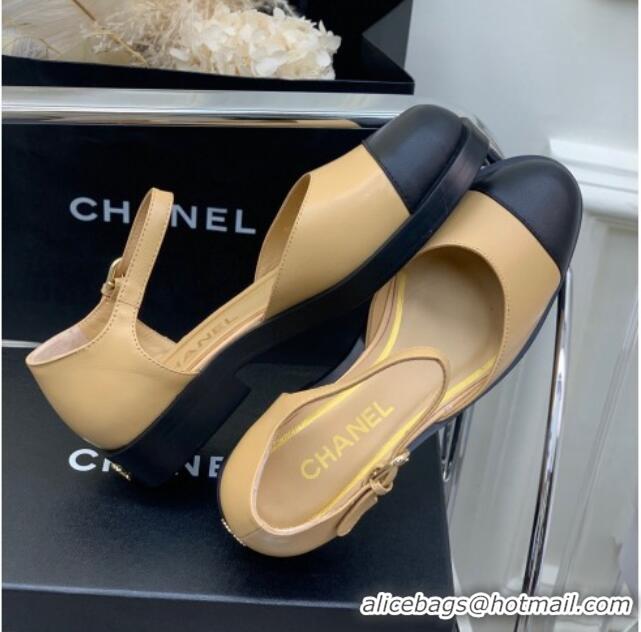 Top Grade Chanel Shiny Goatskin Mary Janes Flat Shoe G39858 Beige 022811