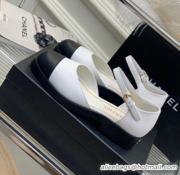 Unique Style Chanel Shiny Goatskin Mary Janes Flat Shoe G39858 White 022813