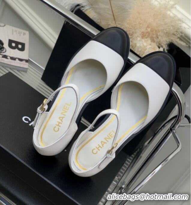 Unique Style Chanel Shiny Goatskin Mary Janes Flat Shoe G39858 White 022813