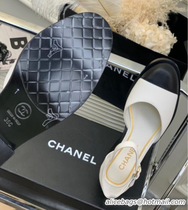 Unique Style Chanel Shiny Goatskin Mary Janes Flat Shoe G39858 White 022813