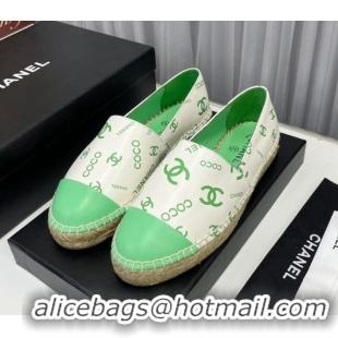 Good Looking Chanel Coco Printed Lambskin Espadrilles Green 022816