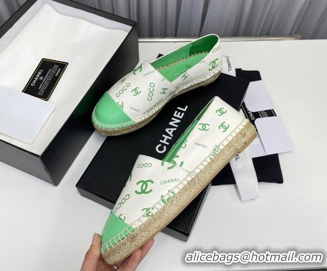 Good Looking Chanel Coco Printed Lambskin Espadrilles Green 022816