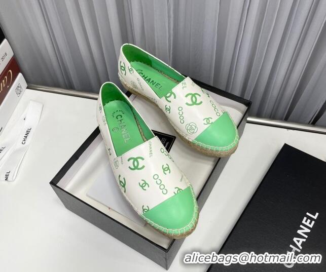 Good Looking Chanel Coco Printed Lambskin Espadrilles Green 022816