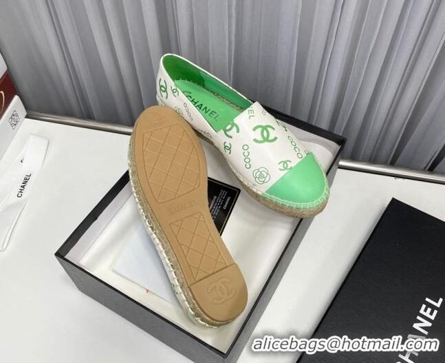 Good Looking Chanel Coco Printed Lambskin Espadrilles Green 022816