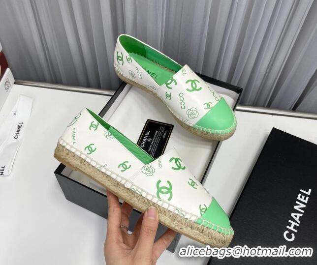 Good Looking Chanel Coco Printed Lambskin Espadrilles Green 022816