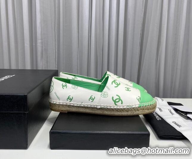 Good Looking Chanel Coco Printed Lambskin Espadrilles Green 022816