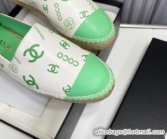 Good Looking Chanel Coco Printed Lambskin Espadrilles Green 022816