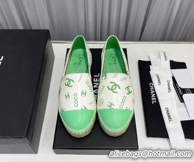 Good Looking Chanel Coco Printed Lambskin Espadrilles Green 022816