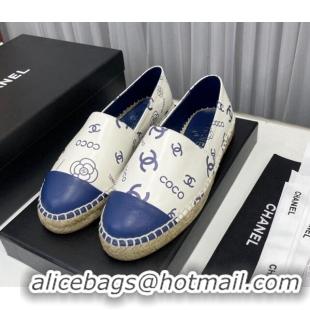 Cheap Price Chanel Coco Printed Lambskin Espadrilles Blue 022817