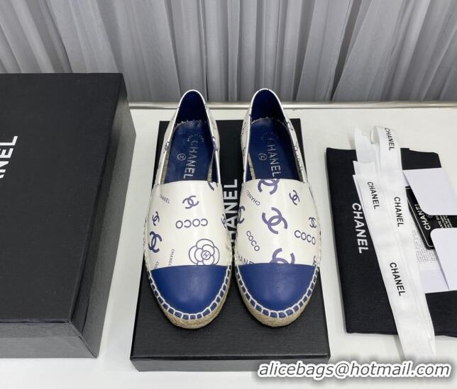 Cheap Price Chanel Coco Printed Lambskin Espadrilles Blue 022817