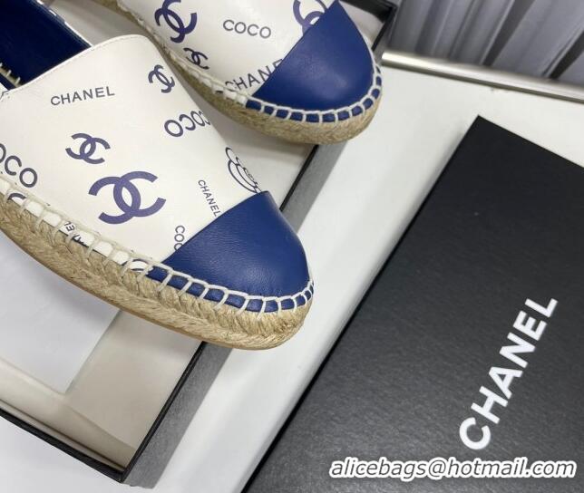 Cheap Price Chanel Coco Printed Lambskin Espadrilles Blue 022817