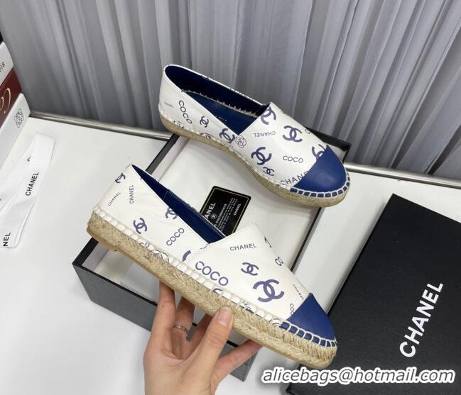 Cheap Price Chanel Coco Printed Lambskin Espadrilles Blue 022817