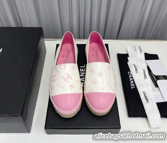 Stylish Chanel Coco Printed Lambskin Espadrilles Pink 022818