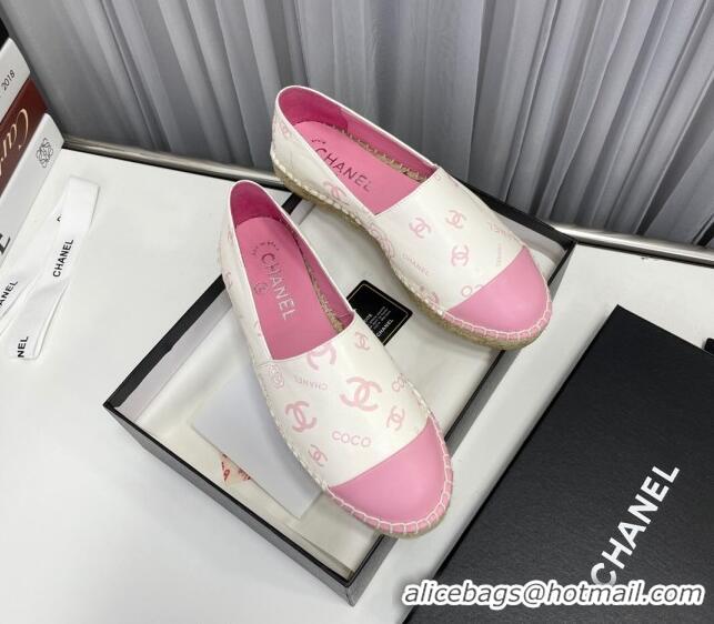 Stylish Chanel Coco Printed Lambskin Espadrilles Pink 022818