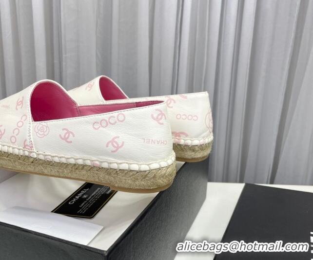 Stylish Chanel Coco Printed Lambskin Espadrilles Pink 022818