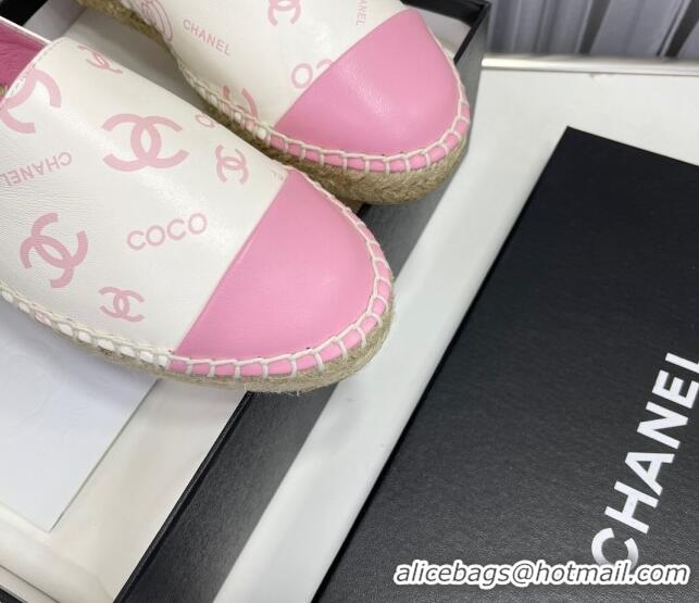 Stylish Chanel Coco Printed Lambskin Espadrilles Pink 022818