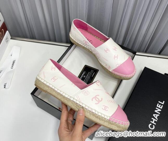 Stylish Chanel Coco Printed Lambskin Espadrilles Pink 022818