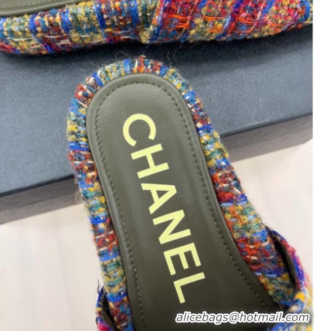 Discount Chanel Tweed Flat Slide Sandals Multicolor 030240